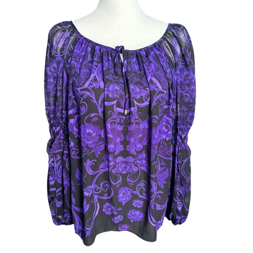 I.N.C International Concepts Black Purple Long Sleeve Top Large